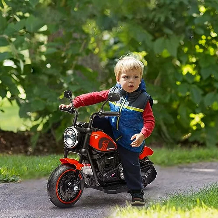 HOMCOM Elektro-Kindermotorrad 18-36 Monate, mit Stützrädern und Scheinwerfer, Belastbarkeit 25 kg, 3 km/h, Rot – Bild 3