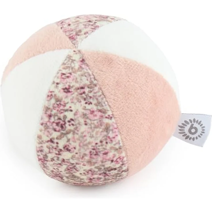 Bieco Veloursball Ella mit Rassel, Ø 10 cm, kuscheliger Plüschball in dreamy rose/sand Mix, fördert Motorik und Krabbeln – Bild 1