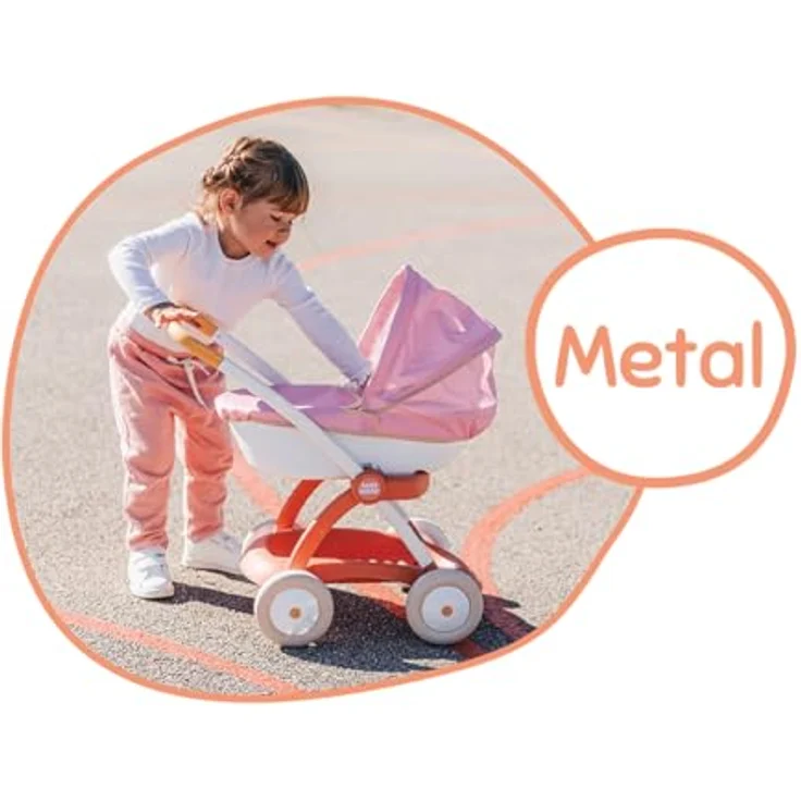 Smoby Baby Nurse Puppenwagen, für Puppen bis 42 cm, abnehmbarer Korb, Metallrahmen, Verdeck aus robustem Textilstoff, Griffhöhe 58 cm, für Kinder ab 18 Monaten, produziert in Spanien – Bild 5