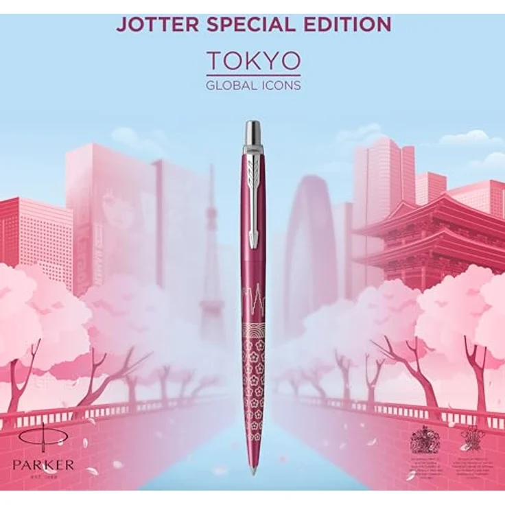 Parker Pen JOTTER Tokyo, Kugelschreiber mit metallic-rosa Schaft, Strichstärke: M, blaue Strichfarbe, Edelstahlclip, in Geschenkbox – Bild 3