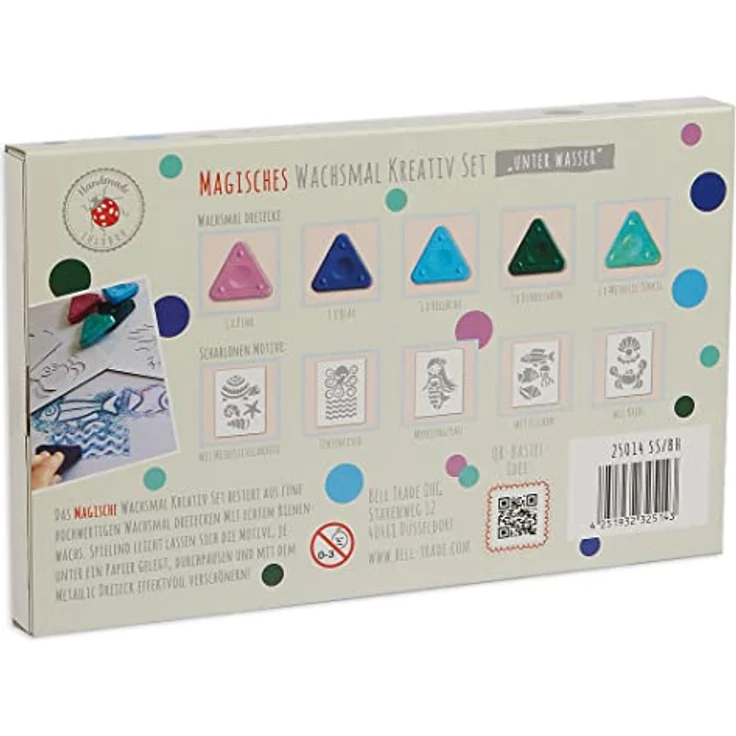 Lulubug Magisches Wachsmalset| 4 Wachsmal Dreiecke, 1 Wachsmal Dreieck Metallic, 5 Schablonen|  Unter Wasser Motiv, Made in Germany – Bild 4