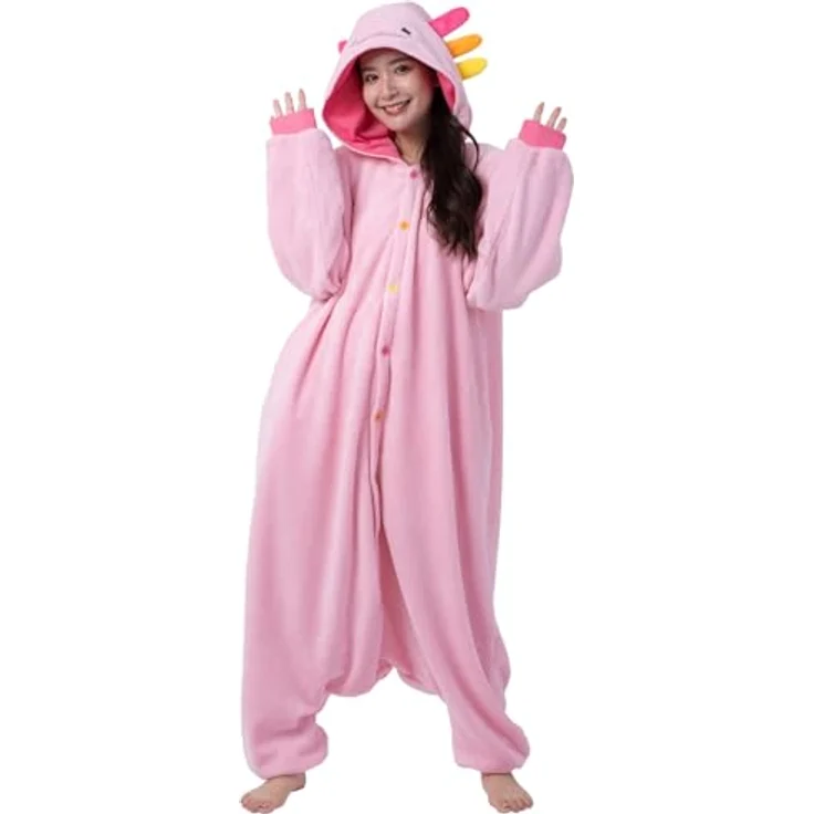 Metamorph Axolotl Kigurumi, Fleece Overall für Kinder und Jugendliche, bequemer Einteiler, Größen L und M – Bild 2