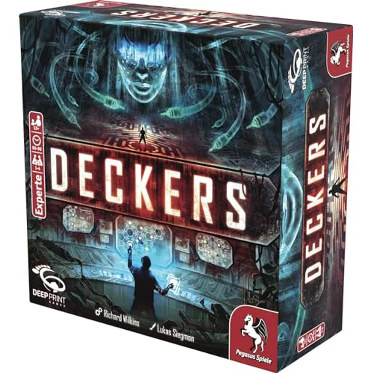 Pegasus Deckers, Deckbuilding-Kartenspiel in dystopischer Zukunft mit 10 Decker-Charakteren und 7 supermassiven Computern, Deutsch – Bild 2
