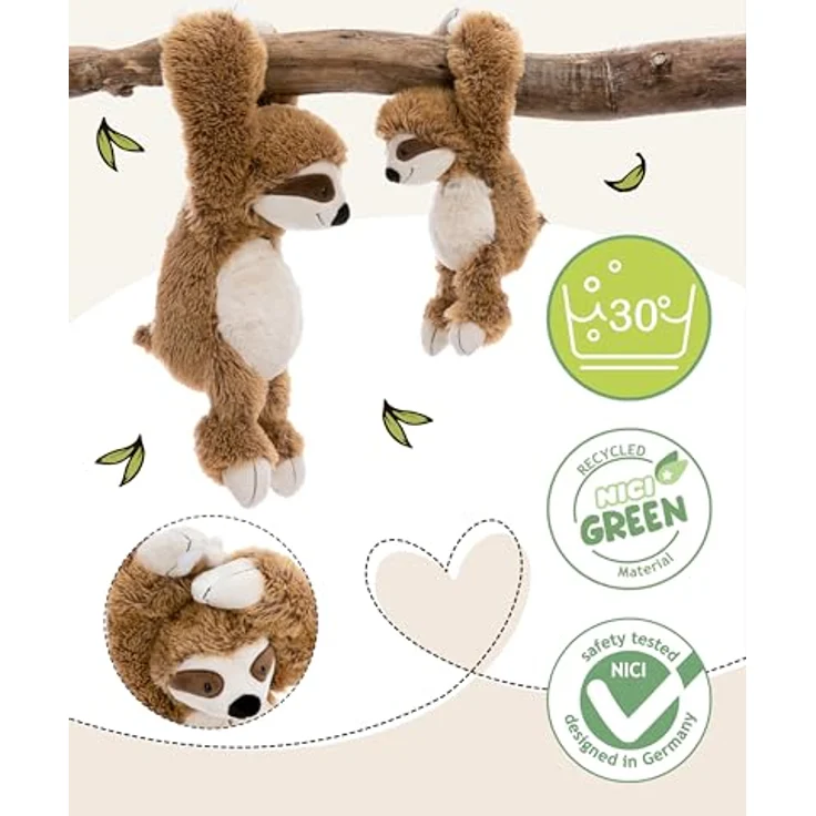 NICI Kuscheltier Faultier Slobby 35cm mit Klettverschluss braun - Plüschtier aus recyceltem Material, ideal zum Kuscheln und Spielen - Geschenkidee für Kinder & Erwachsene – Bild 3