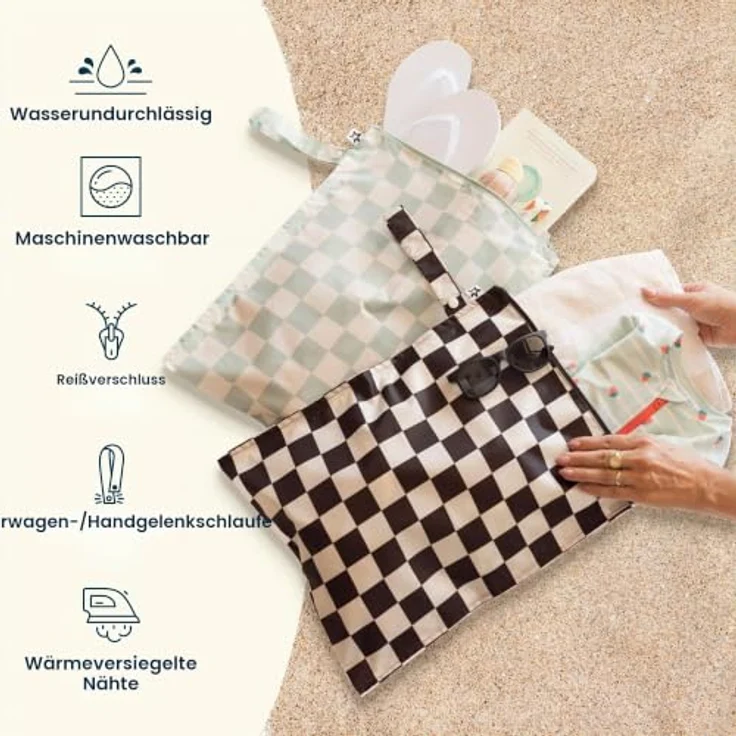 Tiny Twinkle Unverwüstliche Nassbeutel, 2er-Pack wasserdichte Aufbewahrungstaschen für Badeanzüge und Babykleidung, 31,8 cm x 40,6 cm, grau (Luna) – Bild 5