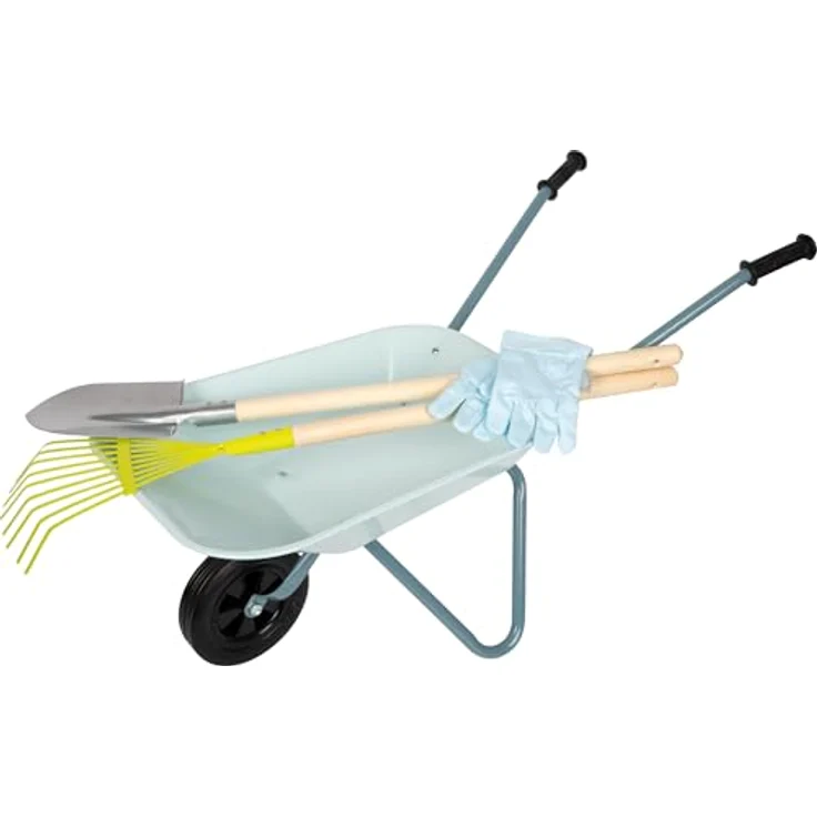 small Foot Gartenwerkzeug-Set mit Schubkarre, kindgerechten Handschuhen und Metallwerkzeugen, für Kinder ab 3 Jahren, moderne Farben, 12799 – Bild 1