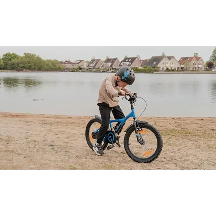 PROMETHEUS BICYCLES Kinderfahrrad 18 Zoll Jungen ab 6 Jahre - Rücktrittbremse und Fahrradständer in Blau Schwarz – Bild 4