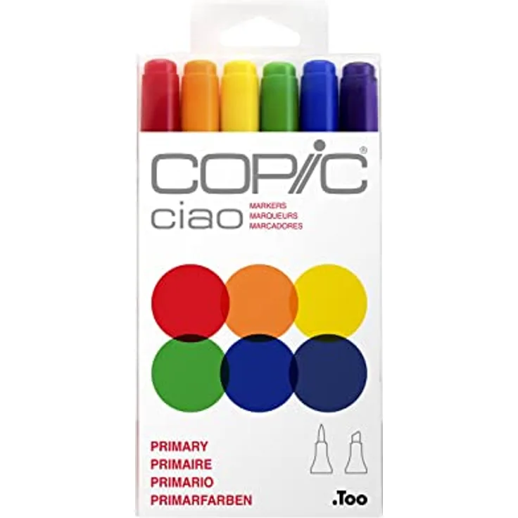 Copic Ciao Marker Set "Primary" mit 6 Farben, Allround Layoutmarker, Acryl-Display