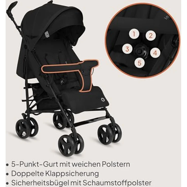 Lionelo Irma Buggy, leichter Kinderwagen ab 6 Monate, 7 kg, Liegeposition mit 5-Punkt-Sicherheitsgurt und Einkaufskorb – Bild 3