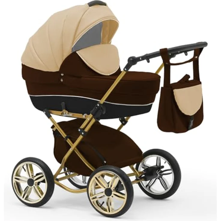 Elcar Klassischer Kinderwagen Sorento Gold 5 in 1 inkl. Sportsitz, Autositz und Iso Base in 19 Farben – Bild 2