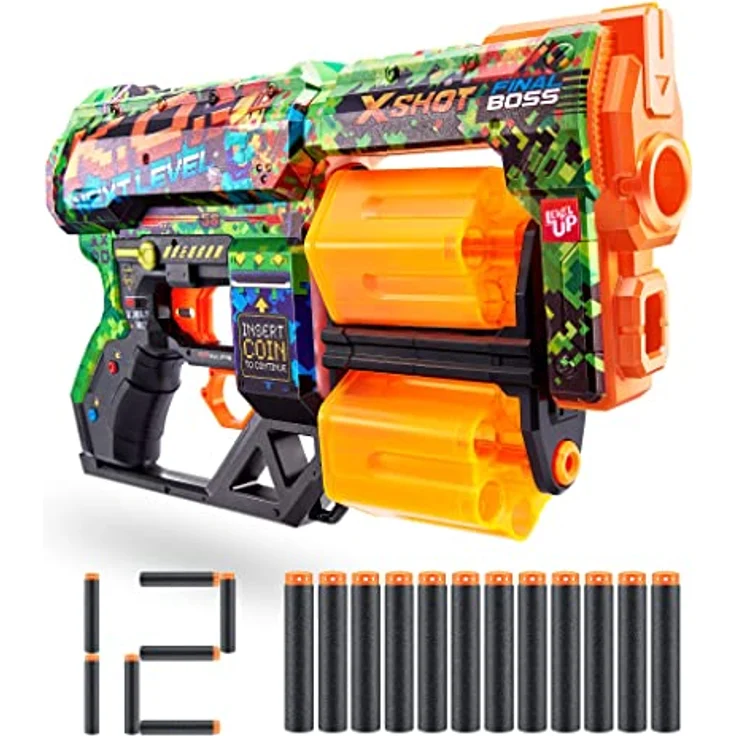 XShot X-Shot Skins Dread - K.O - Federdruck Dartblaster mit Doppeltrommel-Magazin, 12 Darts & einzigartigem bunten Pixel-Look – Bild 2