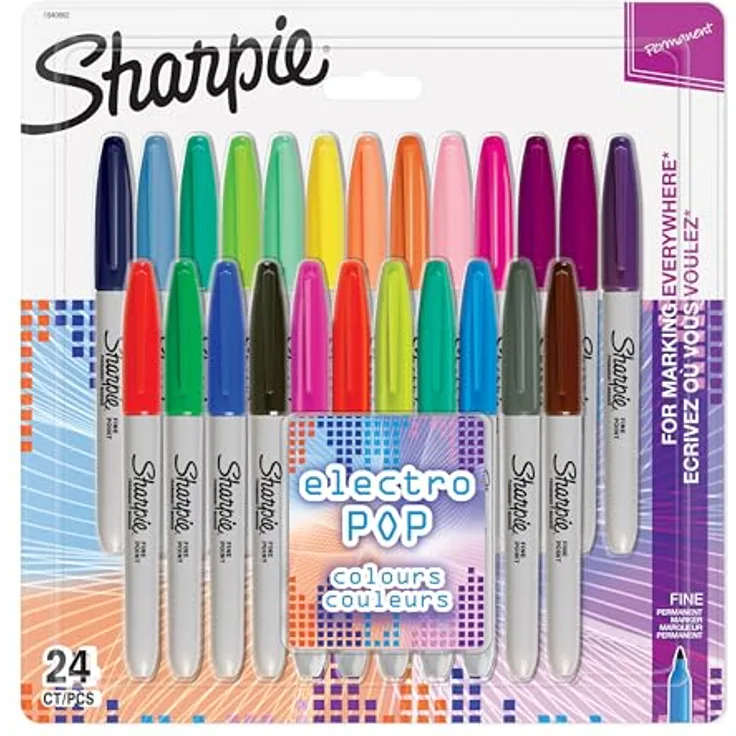 Sharpie Permanent Marker | Marker Stifte mit feiner Spitze | gemischte Electro Pop- und Originalfarben | 24 Stück Market Set