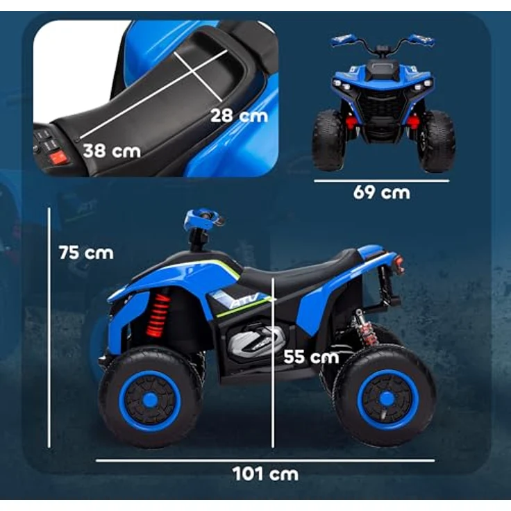 AIYAPLAY Elektro Quad für Kinder 12V Elektro Kinderquad mit 2 Motor, 3-6km/h Kinder Quad mit Federung, LED-Leuchte, Kinderauto mit USB, Musik für 3-8 Jahre, Blau – Bild 5