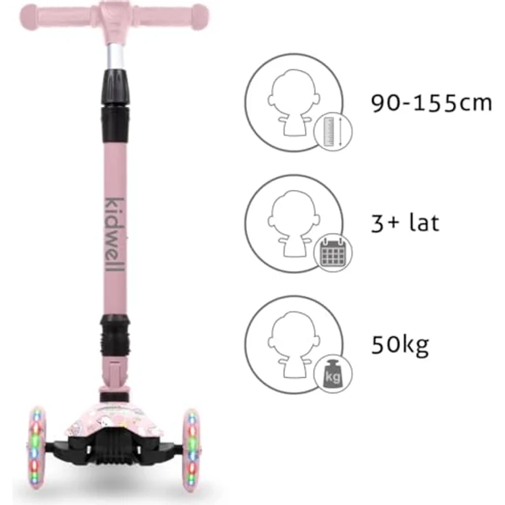 COIL Kinderroller, Dreiradscooter, Tretroller, Dreirad-Balance-Roller, Cityroller, VENTO, ABEC-7-Lager, 3-stufige Lenkradverstellung, LED-Räder, Unicorn – Bild 7