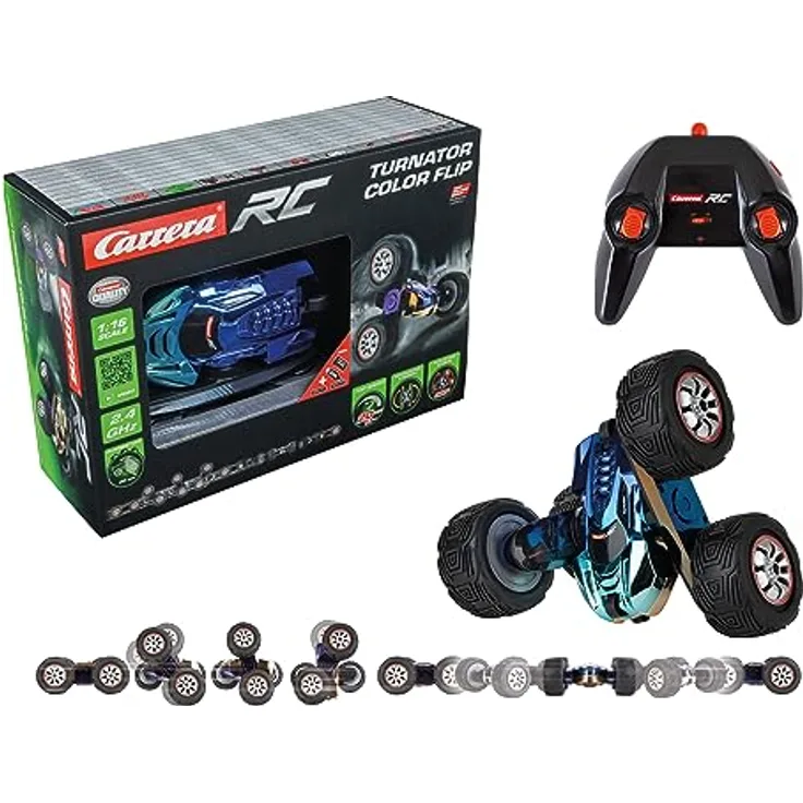 Carrera RC I Turnator Color Flip I Spektakuläres RC Stunt Car mit LED IBeeindruckende 360° Flip I Wechselnde Farben I Robuste Bauweise für extreme Stunts Ialle Altersklassen I Bis zu 20kmh