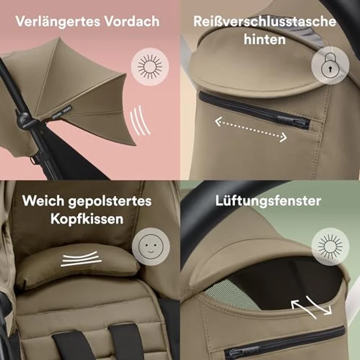Stokke YOYO 6+ Farbpaket, Toffee - Nur Textilien: Sitzpolster, ausziehbares Verdeck & Reißverschlusstasche hinten - Erfordert YOYO-Rahmen (separat erhältlich) – Bild 5