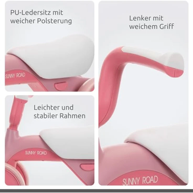 Lorelli Sunny Road Kinder Laufrad ab 1 Jahr, leichtes Balance Bike mit Licht und Musik, ideal für Jungen und Mädchen, Rosa – Bild 4