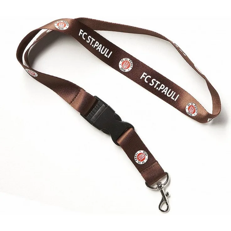 FC St. Pauli Schlüsselanhänger mit braunem Schlüsselband, Logo und Karabinerhaken