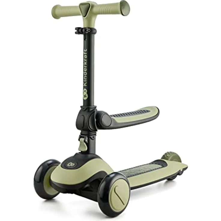 Kk Kinderkraft Halley Scooter 2 in 1, Kinderroller ab 1 Jahr bis zu 50 kg, Tretroller, Dreirad Roller mit Klappbar Sitz, LED Räder, Höheverstellbare Lenker, Zusammenklappen, Modernes Design, Grün – Bild 4