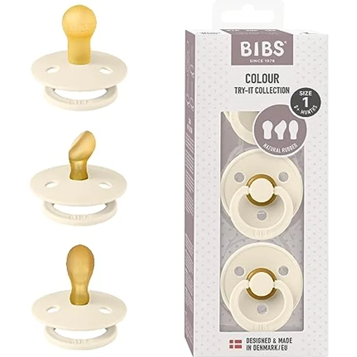 BIBS Colour Try-It Kollektion Schnuller, Kirschform, Symmetrische und Kiefergerechte Sauger, Naturkautschuk/Latex, 0+ Monate (3er Pack), Ivory