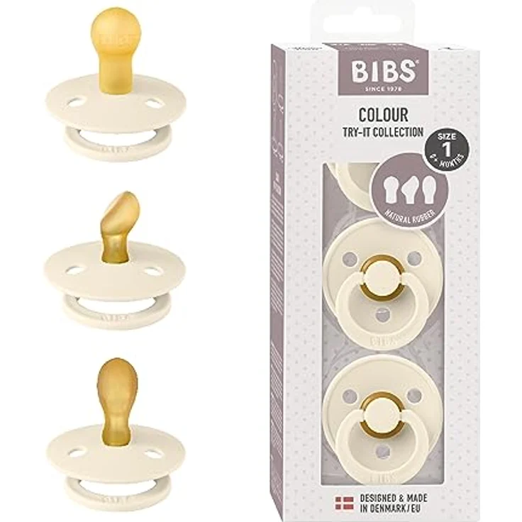 BIBS Colour Try-It Kollektion Schnuller, Kirschform, Symmetrische und Kiefergerechte Sauger, Naturkautschuk/Latex, 0+ Monate (3er Pack), Ivory – Bild 1
