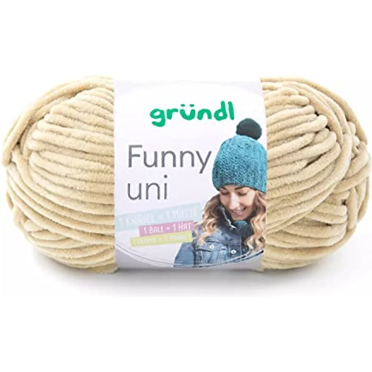 Gründl Funny uni Strick- & Häkelgarn (samtartiges Chenille-Garn aus 100% Polyester, 100 g / 120 m, Nadelstärke: 5-6, 1 x 100 g), Beige