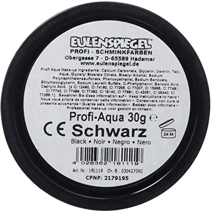 Eulenspiegel 181119 - Profi-Aqua Schminke, Schwarz, 30 g, vegan - Wischfest, schnell trocknend, für ca. 50 Gesichter oder 1,5 Körper geeignet – Bild 3