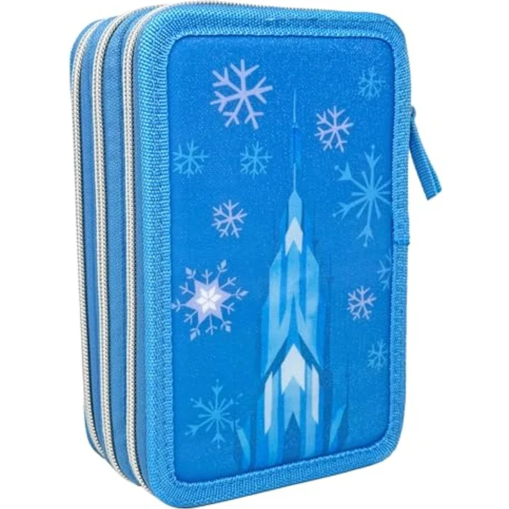 Clondo 3D Federmäppchen Eisige Abenteuer, 3 Fächer für Mädchen, mit 44 Schulzubehör und 3 Reißverschlüssen, 20 cm, offizielles Frozen Die Eiskönigin Design, inklusive Lineal, Buntstifte und Filzstifte – Bild 5