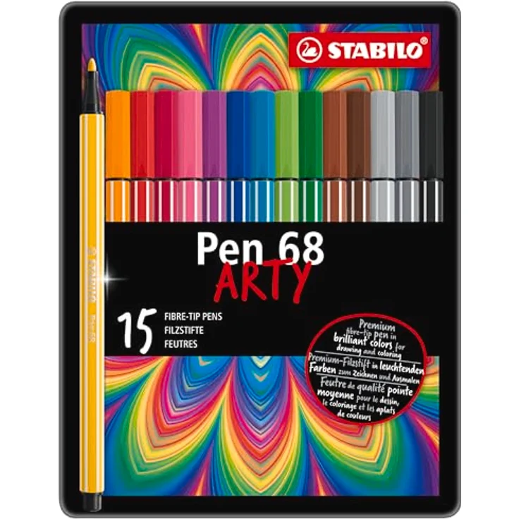 STABILO Faserstift STABILO Pen 68 Filzstift - 1 mm - 15er Metalletui - 65 Premiumfarben inklusive Neon und Pastell – Bild 3