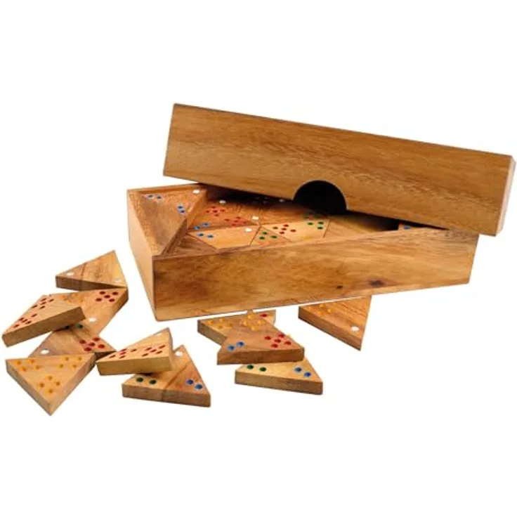 Philos 3618 Dreieck Domino, Dominospiel aus Holz mit 56 Spielsteinen, für 2-6 Spieler, Maße Holzbox 200 x 100 x 45 mm, ab 6 Jahren