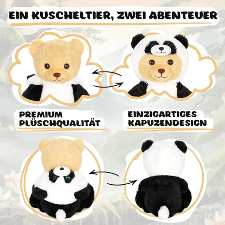 BRUBIES Teddy Panda 25 cm, Plüsch-Teddybär im Pandakostüm mit abnehmbarer Kapuze, kuscheliges Geschenk für Kinder – Bild 3