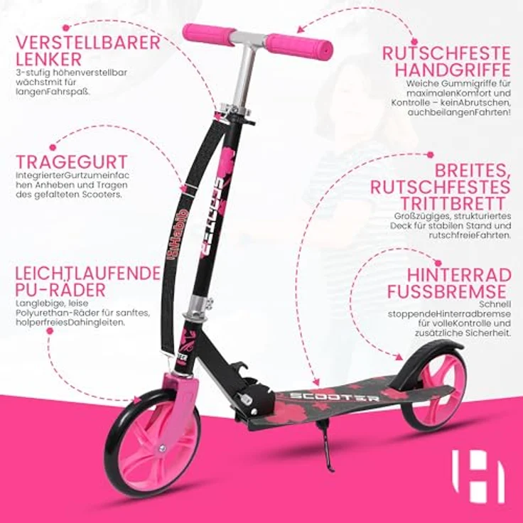 Europebazar Habib Kickroller mit 205mm XXL Rädern, klappbar, bis 100 kg, blau – Bild 4
