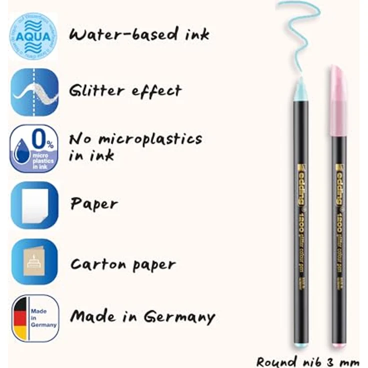 Edding Faserstift 1200 glitzer Fasermaler pastell, Strichstärke: 3,0 mm in 9 verschiedenen Farben – Bild 4