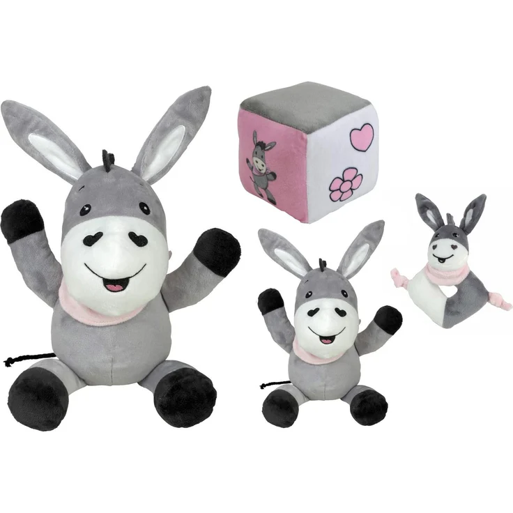 Happy People Esel Plüsch 4er Set, Spielzeug Plüschtier für Kleinkinder, 2x 20cm und 30cm Esel, geeignet ab 0 Monaten