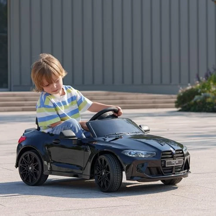 AIYAPLAY Elektro-Kinderauto 12V mit 2,4G-Fernbedienung, MP3, USB, LED-Lichte, Hupe, 25 kg Belastbarkeit, Schwarz – Bild 2