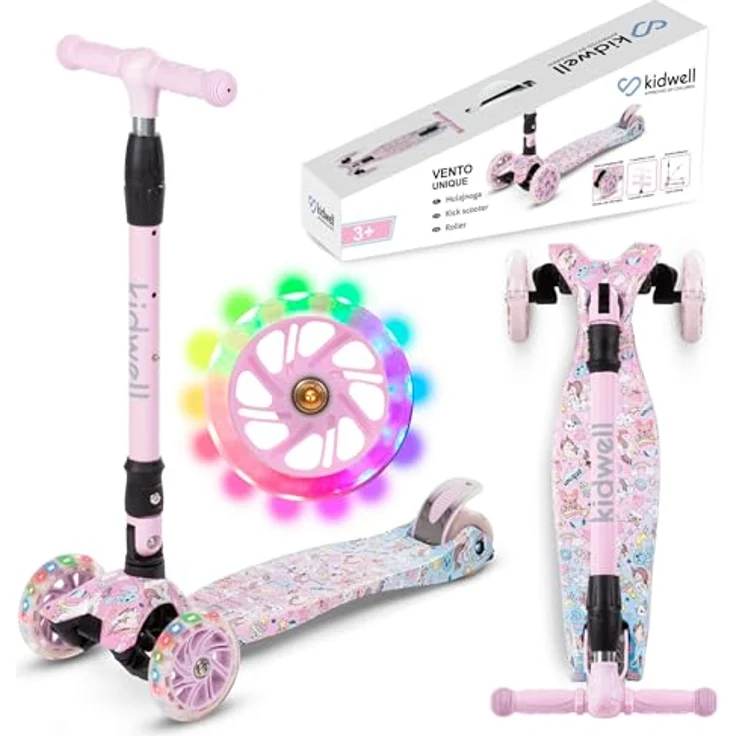 COIL Kinderroller VENTO, Dreiradscooter mit ABEC-7-Lager und LED-Rädern, 3-stufige Lenkradverstellung, Unique, blau – Bild 1