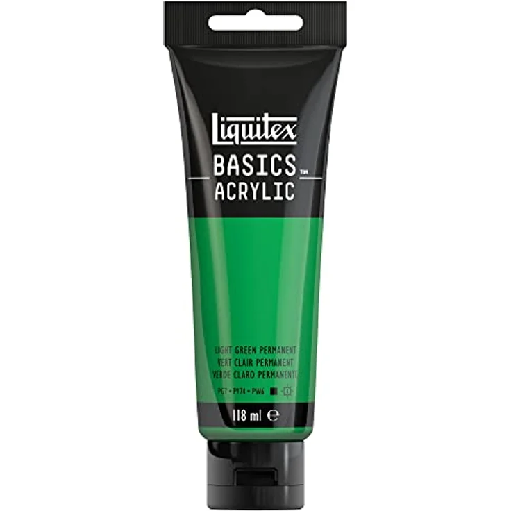 Liquitex Basics 8870024 Acrylfarbe, monopigmentierte Künstlerpigmente, lichtecht, mittlere Viskosität, seidenglänzender Finish, 118ml Tube - Hellgrün Permanent – Bild 1