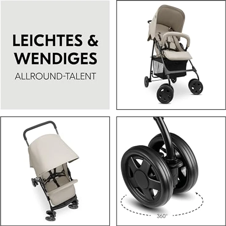 hauck Buggy Sport, Ultra Leicht mit Liegefunktion, kompakt zusammenklappbar, für Kinder bis 15 kg, extra großer Korb (Beige) – Bild 3