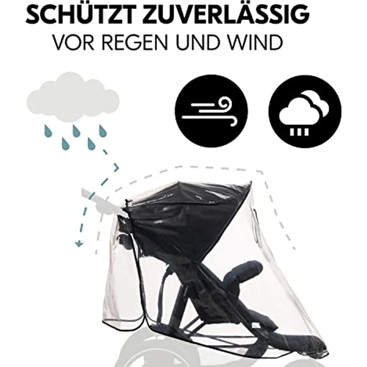 Hauck Universal Regenschutz Buggy mit 3 Rädern, Reflektierende Umrandung, Kontakt-Fenster, Gute Luftzirkulation, Einfache Befestigung, Kompatibel mit hauck Runner Serie, Transparent – Bild 3