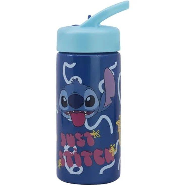 Stor Stitch Palms Sport-Trinkflasche mit Strohhalm und integriertem Griff, 410 ml, Blau/Lila, BPA-frei, auslaufsicher – Bild 2