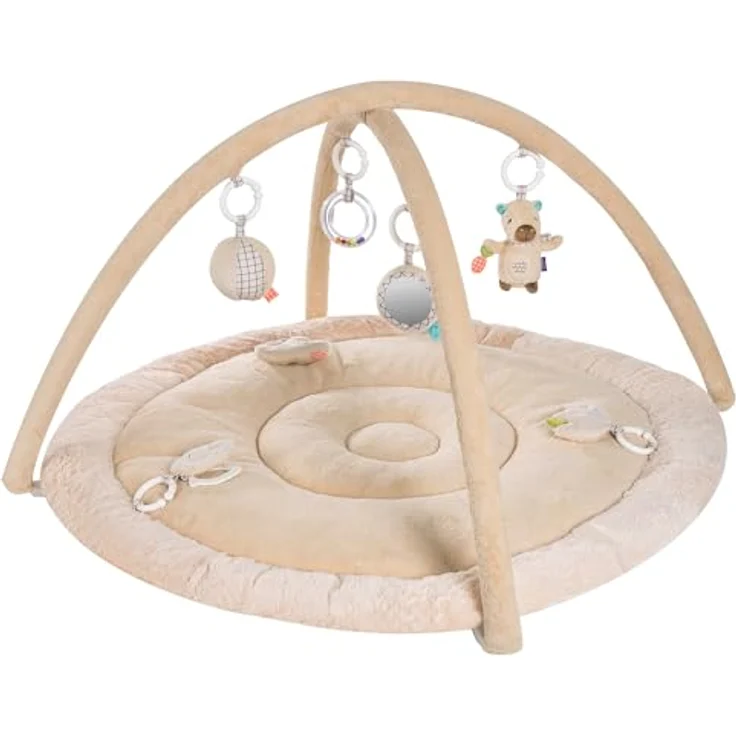 Fehn 3-D-Activity-Decke Capybara Clara, mit 7 abnehmbaren Spielzeugen zur Förderung von Greifen, Sehen und Hören, Ø 85 cm, maschinenwaschbar – Bild 1