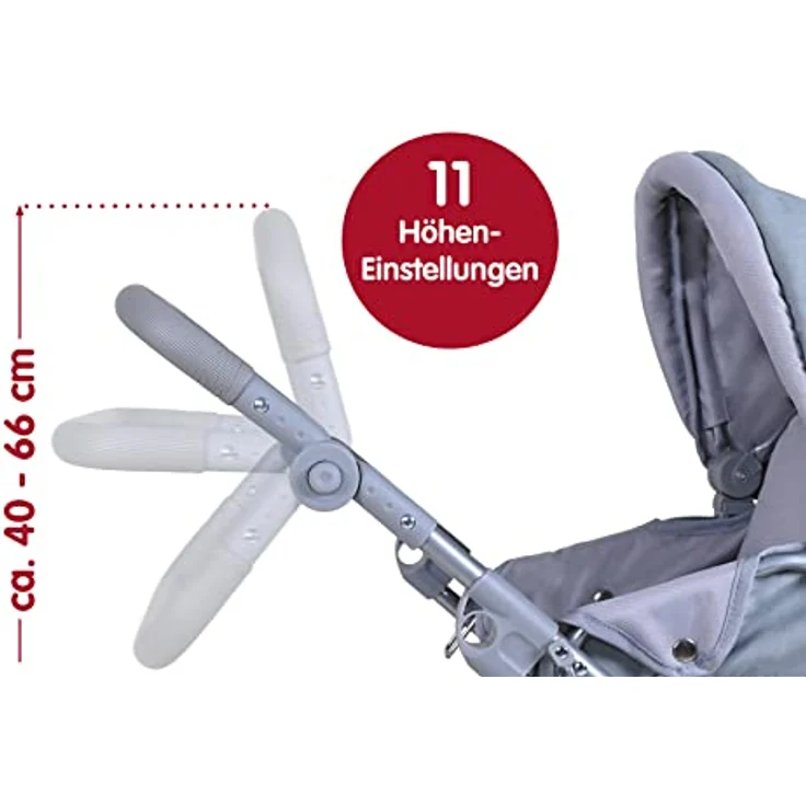 Knorrtoys® Puppenwagen First, höhenverstellbar mit verstellbarem Verdeck und Einkaufsnetz, ca. 63,5 x 42 x 70 cm, geeignet für Puppen bis 50 cm – Bild 16