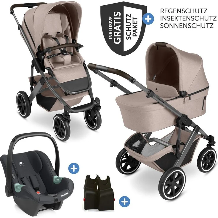 ABC Design Salsa 5 Air 3in1 Kinderwagen-Set, inkl. Babywanne, Sportsitz und Tulip Babyschale mit UPF 50+ Verdeck, Allrounder mit Quick-Fold-Funktion und HappyBelt® Gurt系统