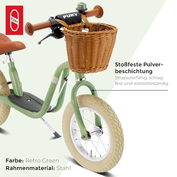 Puky LR XL BR Classic Vintage-Laufrad | Retro-Grün | Tiefem Rahmeneinstieg & Trittbrett | 12,5 Zoll Luftbereifung 2.0" | Sicherheit mit V-Brake & Speziellem Einstieg | Ideal ab 3 Jahren & 95 cm Größe – Bild 5