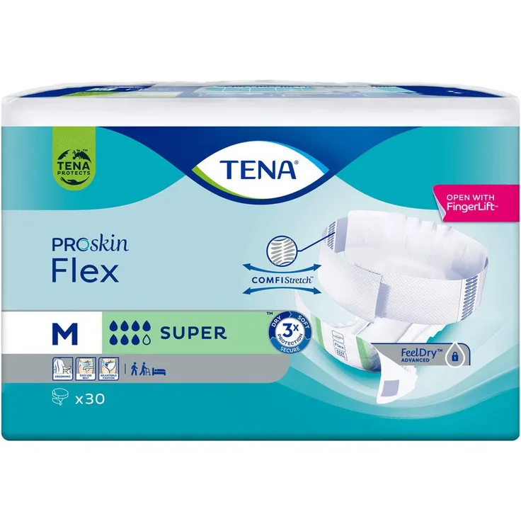 TENA ProSkin Flex Plus Hüftbund M, Spar-Set mit 30 Stück, Dreifachschutz, schnelles Ableiten von Flüssigkeit, atmungsaktiv