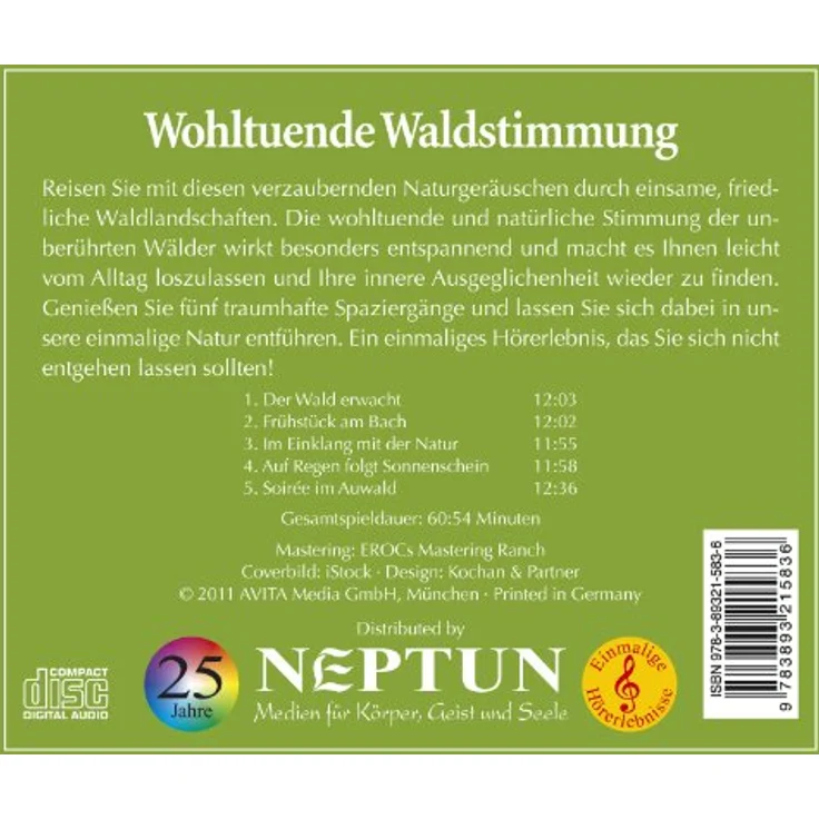 Neptun Hörspiel-CD Wohltuende Waldstimmung, entspannende Naturgeräusche für erholsame Spaziergänge in der Natur – Bild 2