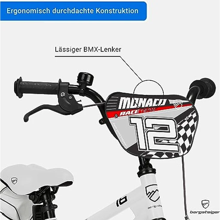 Bergsteiger Monaco 12 Zoll Kinderfahrrad, BMX, Stützräder, Rücktrittbremse, Trinkflasche, Kettenschutz, in tollen Farben – Bild 4
