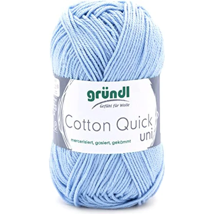 Gründl Cotton Quick Uni Strickgarn/Häkelgarn, 1 Knäuel à 50 g (farbenfrohes Garn aus 100% Baumwolle, OEKO-TEX zertifiziert, 50 g / 125 m, Nadelstärke: 3-4, 1 x 50 g), Himmelblau – Bild 1