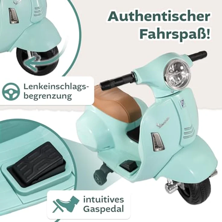 Lemodo Elektro-Kinderroller VESPA mit abnehmbaren Stützrädern, Elektromotorrad in mint oder rot – Bild 4