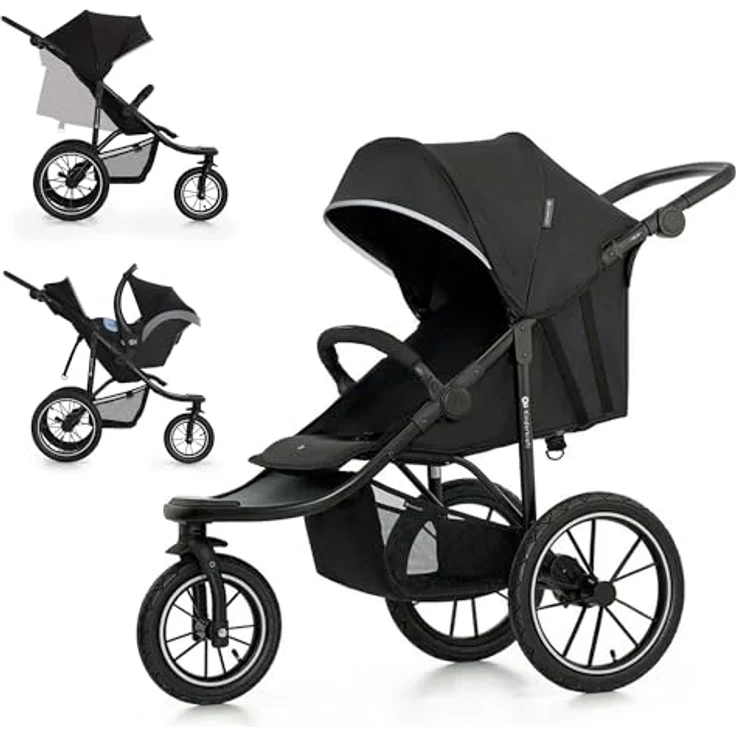 Kinderkraft HELSI 2 Buggy, bis 27 kg, mit großen Luftreifen, Liegefunktion, verstellbarem Elterngriff, zusammenklappbar, Untersitzkorb, schwarz – Bild 1